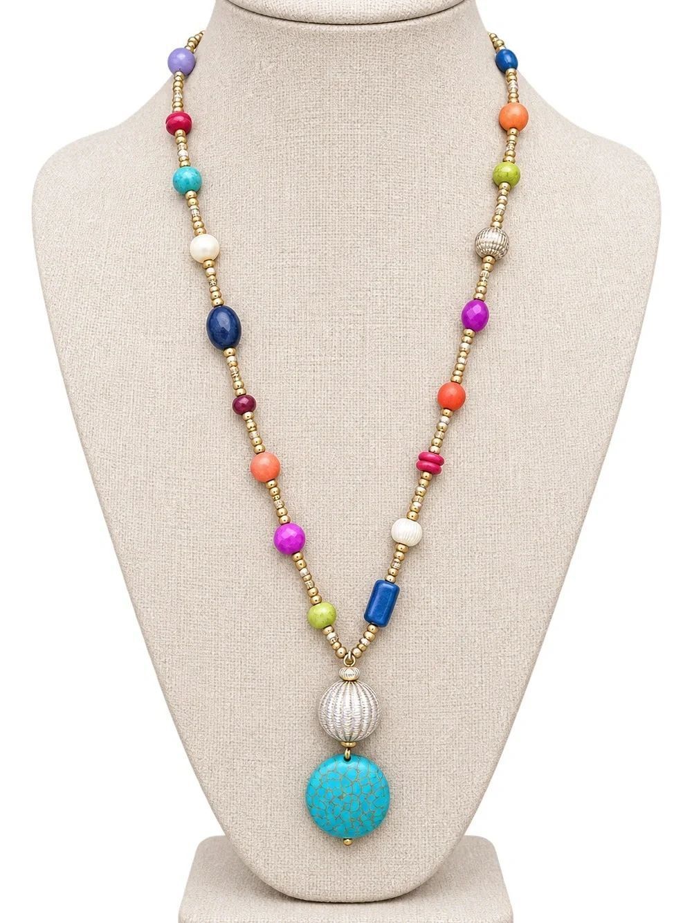 Chico's Multicolored Beaded Necklace Career Classic Boho Vacation